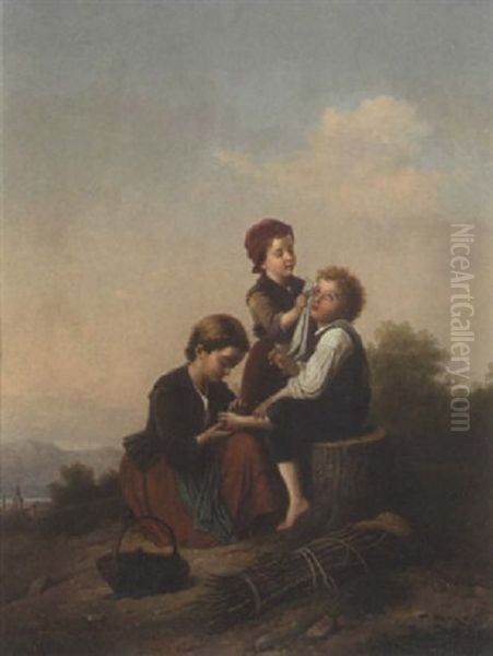 Dornauszieherin Oil Painting by Theodor Koeppen