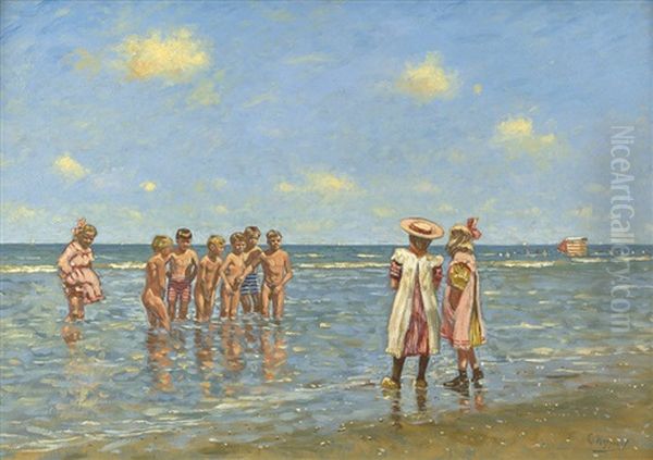 Spielende Kinder Am Strand Oil Painting by Cornelis Koppenol