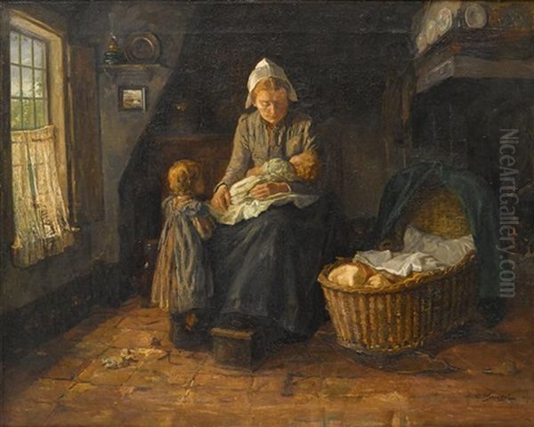 Maternal Cares Oil Painting by Cornelis Koppenol