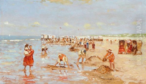 Enfants Jouant A La Plage Oil Painting by Cornelis Koppenol