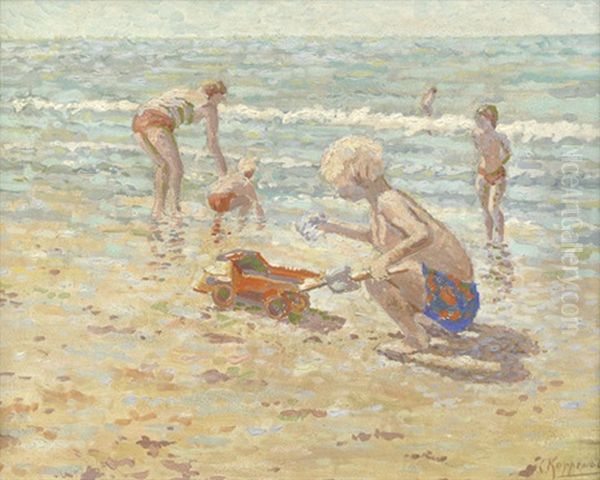 Spielende Kinder Am Strand Oil Painting by Cornelis Koppenol