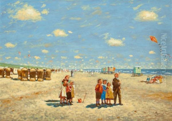 Children On The Beach Oil Painting by Cornelis Koppenol