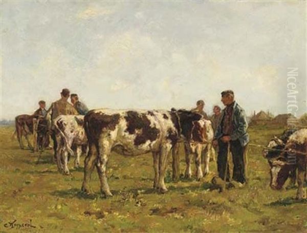 The Cattlemarket Oil Painting by Cornelis Koppenol