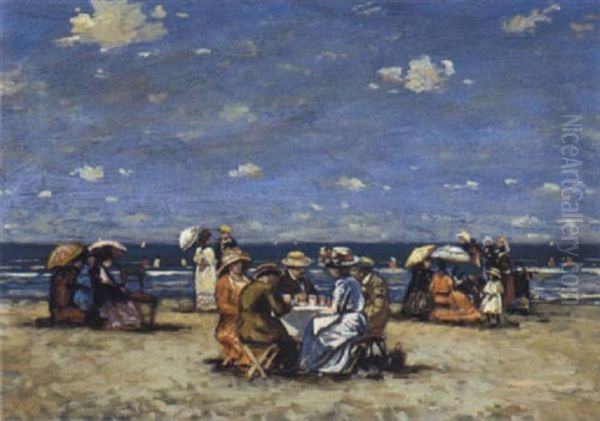 Strandgesellschaft Oil Painting by Cornelis Koppenol