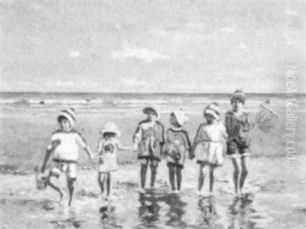 Children At The Beach Oil Painting by Cornelis Koppenol