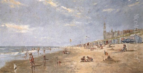 Vue Sur La Plage D'ostende Oil Painting by Cornelis Koppenol