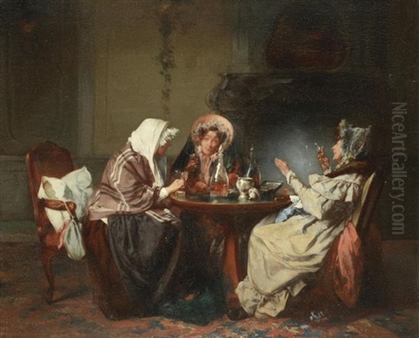 Interior Scene With Three Ladies Drinking Oil Painting by Alexander Hugo Bakker Korff