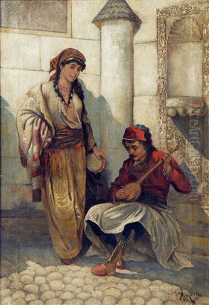 The Street Musicians Oil Painting by Aleksei Mikhailovich Korin