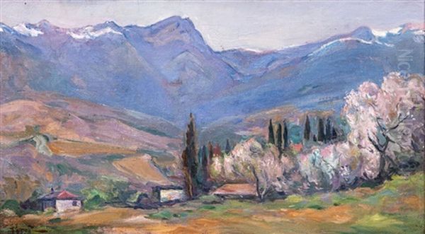 Mountain Landscape Oil Painting by Aleksei Mikhailovich Korin