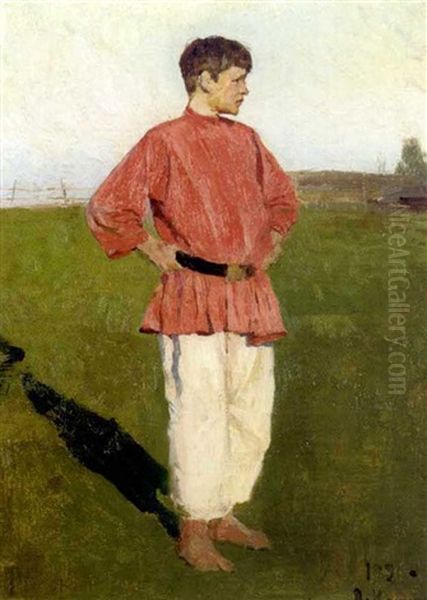 Young Boy In Red Shirt Oil Painting by Aleksei Mikhailovich Korin