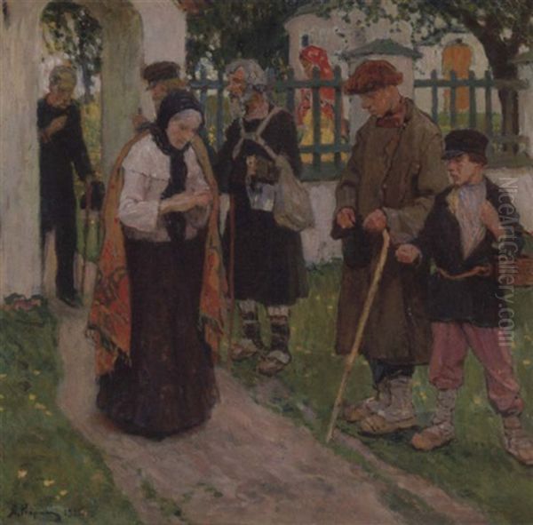 Leaving Church Oil Painting by Aleksei Mikhailovich Korin