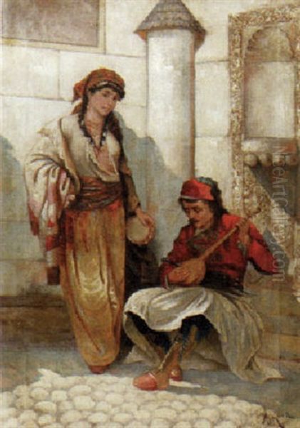 Street Musicians Oil Painting by Aleksei Mikhailovich Korin