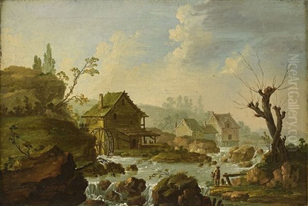 Landskap Med Vattenkvarnar Oil Painting by Johan Philip Korn