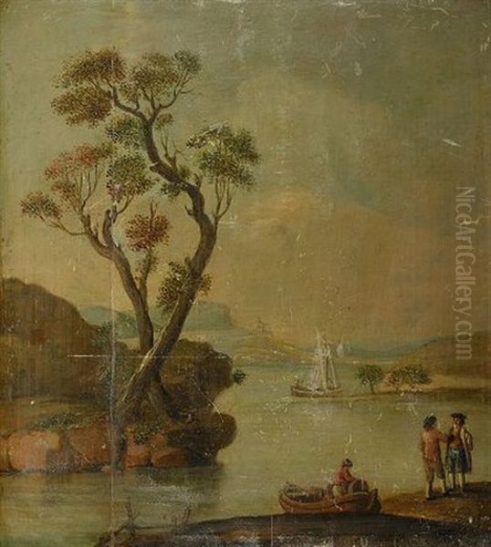 Pastorala Kustlandskap Med Figurstaffage Oil Painting by Johan Philip Korn