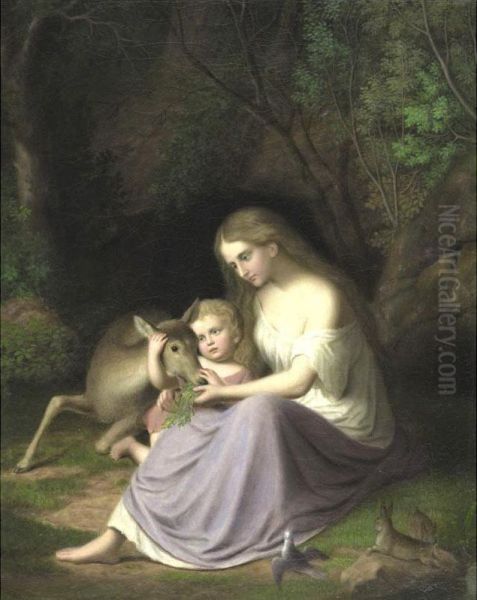 Feeding The Young Oil Painting by Henry Bebie