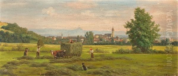 Heuernte Oil Painting by Julius Kornbeck