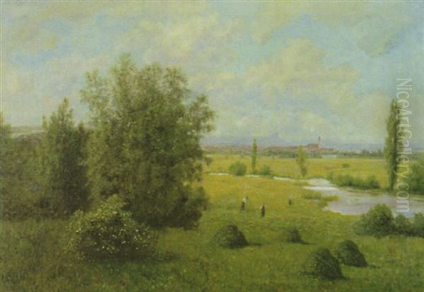 Sommerlandschaft (blick Auf Nurtingen Und Den Neuffen?) Oil Painting by Julius Kornbeck