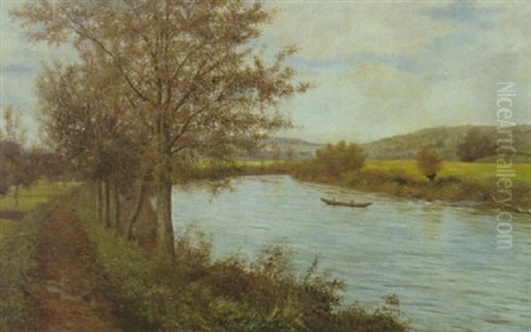 Fluslandschaft Im Herbst (am Neckar?) Oil Painting by Julius Kornbeck