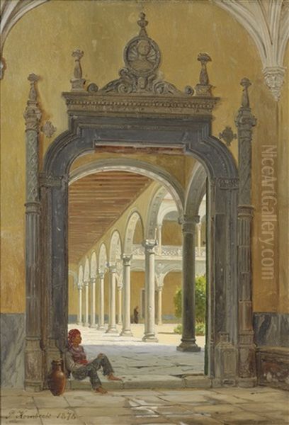 An Italian Cloister Oil Painting by Peter Kornbeck