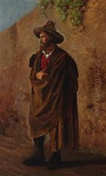 Portrait Of An Italian Gentleman With Hat Oil Painting by Peter Kornbeck