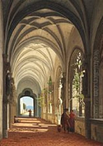 A Young Couple In An Archway In Italy Oil Painting by Peter Kornbeck