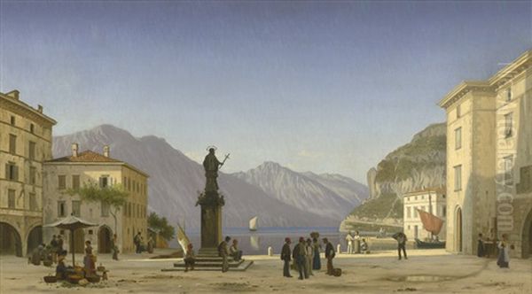 Idyllischer Morgen Piazza Catena In Riva Am Lag Oil Painting by Peter Kornbeck