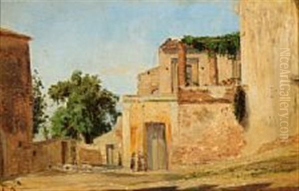 A Sunny Day In An Italian Village Oil Painting by Peter Kornbeck