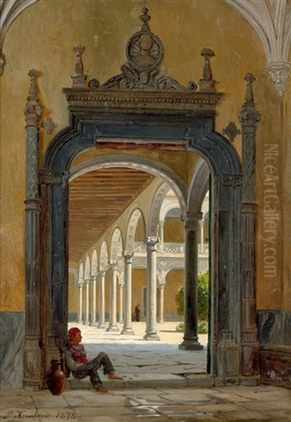 Blick Uber Ein Renaissanceportal In Einen Sonnendurchfluteten Arkadenhof In Italien Oil Painting by Peter Kornbeck