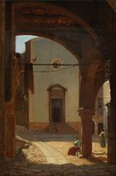 View From An Italian Village Oil Painting by Peter Kornbeck