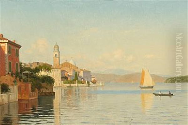 Scenery From Salo On The Banks Of Lake Garda Oil Painting by Peter Kornbeck