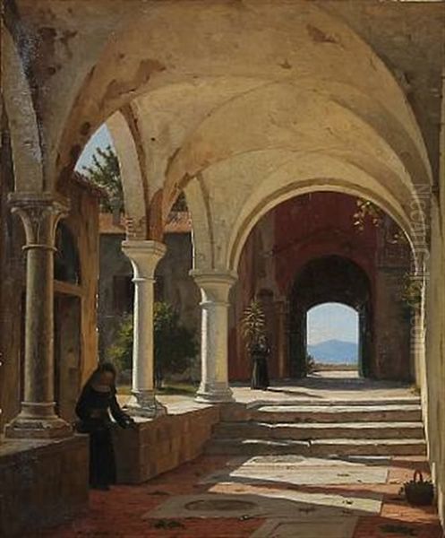 Forhave I Et Nonnekloster (garden In A Monastery, Italy) Oil Painting by Peter Kornbeck