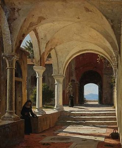 Forhave I Et Nonnekloster (garden In A Monastary, Italy) Oil Painting by Peter Kornbeck