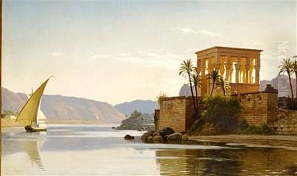 Parti Af Oen Philae I Nubien (view Of The Island Of Philae, Nubia) Oil Painting by Peter Kornbeck