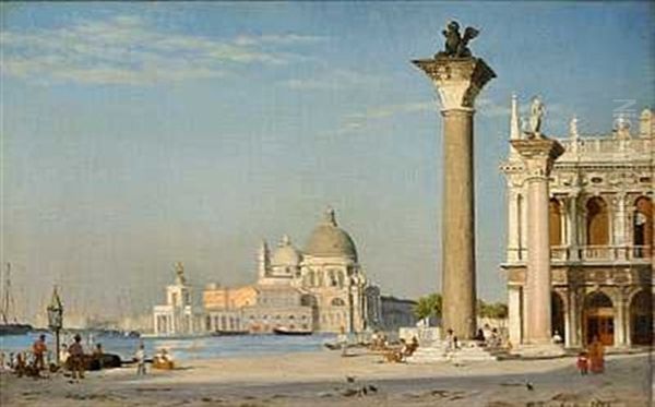 Piazzetta Med S. Maria Della Salute I Venezia Oil Painting by Peter Kornbeck