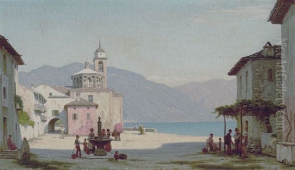 Et Torv I Cannobio Ved Lago Di Maggiore Oil Painting by Peter Kornbeck