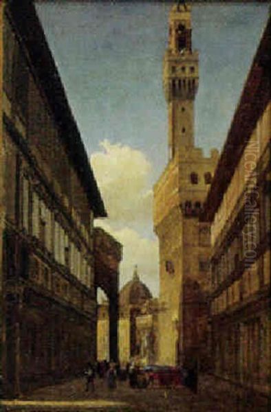 Pallazzo Vecchio, Til Hojre Uffizierne, Til Venstre Loggia Dei Lanzi Oil Painting by Peter Kornbeck