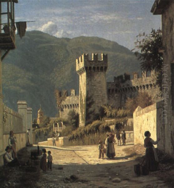 Gadeparti I Bellinzona Oil Painting by Peter Kornbeck