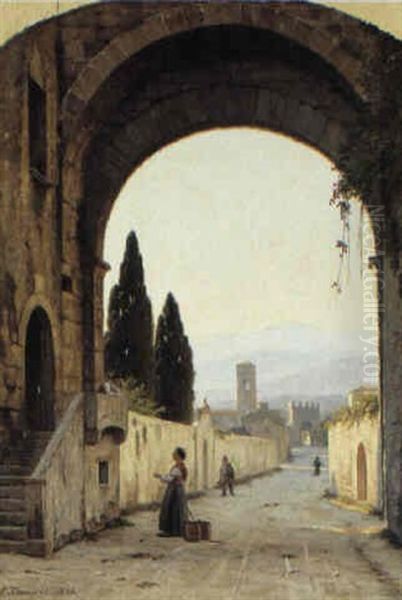 Gadeparti I Assisi Oil Painting by Peter Kornbeck