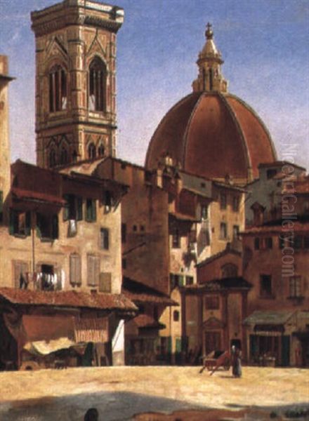 Parti Fra Firenze, I Baggrunden Ses Toppen Af Firenze's     Domkirke Oil Painting by Peter Kornbeck