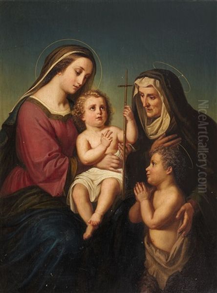 The Madonna With Child And Saint Elizabeth With The Young John The Baptist Oil Painting by Friedrich Rudolf Albert Korneck