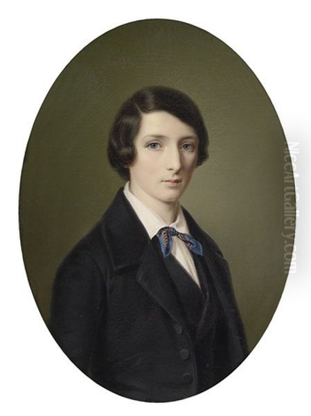 Bildnis Eines Jungen Mannes (george Sand ?, 1804-1876) Oil Painting by Friedrich Rudolf Albert Korneck