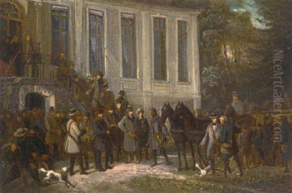 Treffen Der Jagdgesellschaft Vor Einem Schlos Oil Painting by Friedrich Rudolf Albert Korneck