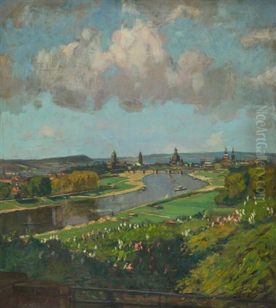 Blick Uber Die Elbwiesen Auf Dresden Oil Painting by Edmund Koerner