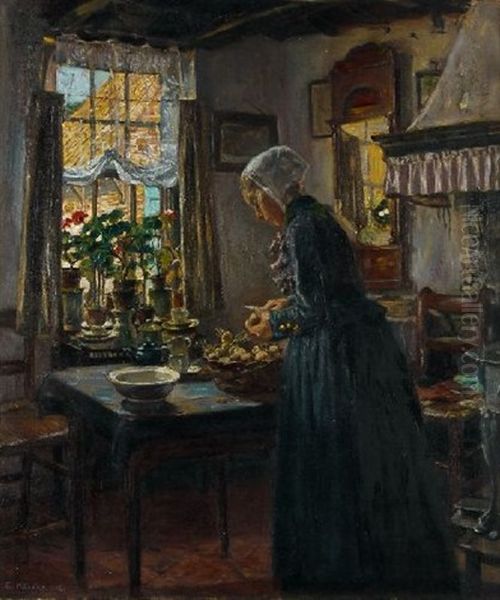 Beim Kartoffelschalen Oil Painting by Edmund Koerner