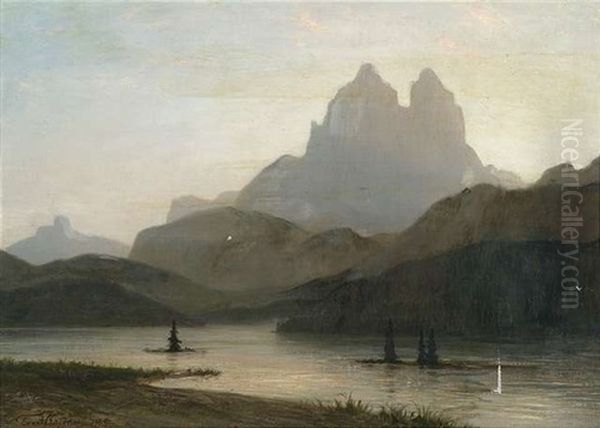 Morgenstimmung Am Misurinasee Mit Den Drei Zinnen Im Hintergrund Oil Painting by Ernst Koerner