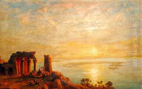 The Egyptian Temple Kom Ombo At Aswan, Sunset Oil Painting by Ernst Koerner