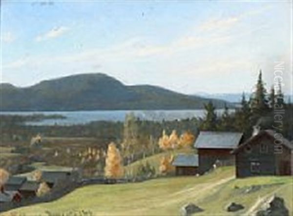 The Meadow Mesnalien From Lillehammer Norway Oil Painting by Valdemar Kornerup