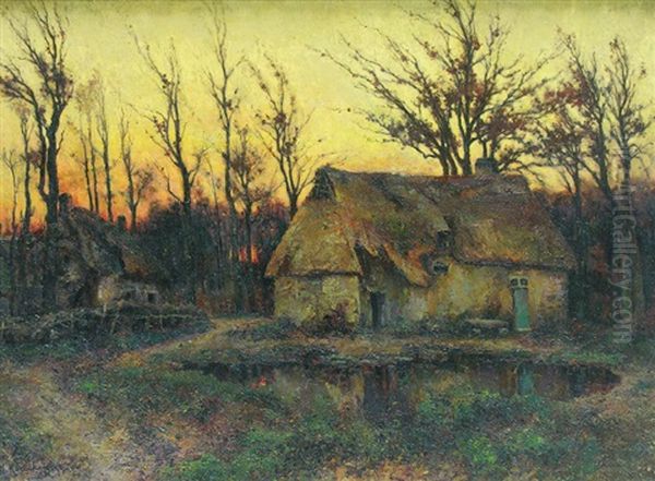 Chaumieres Au Crepuscule Oil Painting by Michel Korochansky