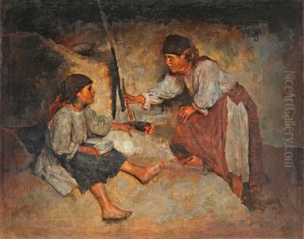 Konyhaban Oil Painting by Aladar Koeroesfoei Kriesch