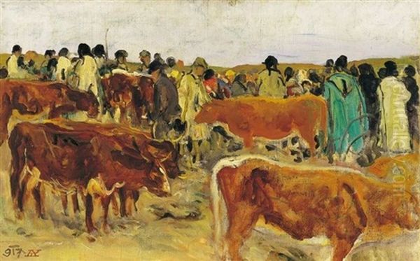 Vasar (market) Oil Painting by Aladar Koeroesfoei Kriesch